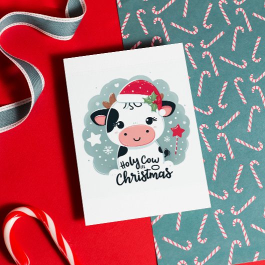 Carte Mignonne "Vache Sainte Son Noël" Vache de Noël
