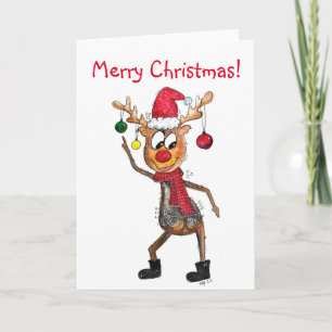 Carte Mignonne Whimsical Dancing Christmas Deer