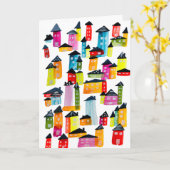 Carte Mignonnes maisons colorées aquarelle art (Fleur jaune)