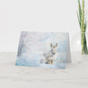 Carte Mignons Animaux De Bois Rabbit Dans La Neige Salut