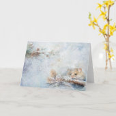 Carte Mignons Animaux De Bois Souris En Salutation De Ne (Fleur jaune)