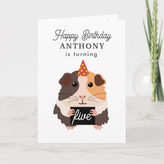 Carte Mignons Cochons d'Inde Drôles Nom Âge Anniversaire (Devant)