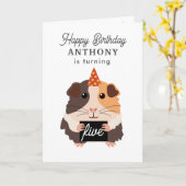 Carte Mignons Cochons d'Inde Drôles Nom Âge Anniversaire (Fleur jaune)