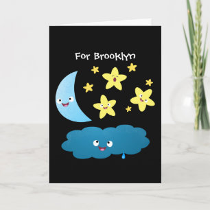 Carte Mignons étoiles chantant, lune et bande dessinée d