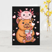 Carte Mignons Garçons Filles Axolotl Capybara Bubble Tea (Fleur jaune)