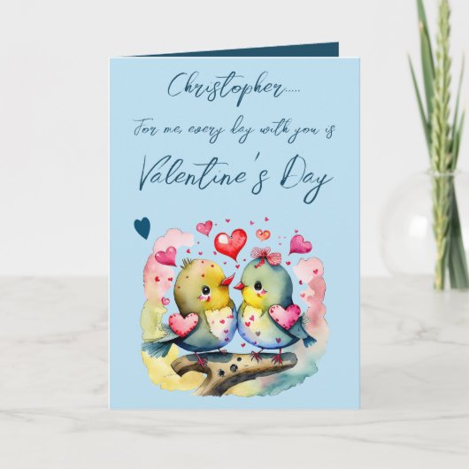 Carte Mignons inséparables nom bleu Saint Valentin (Devant)