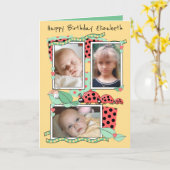 Carte Mignons louches avec nom et photos saluant (Fleur jaune)