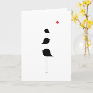 Carte Mignons oiseaux minimalistes Dessin rouge noir