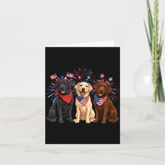 Carte Mignons Trois Chiens Labrador Drapeau Américain 4 (Devant)