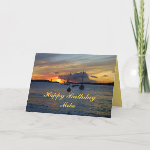 Carte Mike Happy Birthday Bateaux à voile au coucher du 
