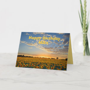 Carte Mike Happy Birthday Sunflowers au coucher du solei