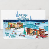 Carte Milieu du siècle Maisons d'hiver Retro Christmas C (Devant / Derrière)