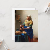Carte Milkmaid Kitchen Maid par Johannes Vermeer (Devant/Arrière en situation)