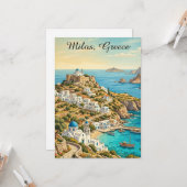 Carte Milos Colorée Grèce Mer Égée Voyage (Devant/Arrière en situation)