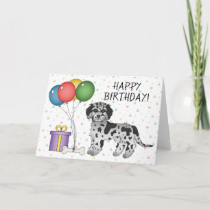 Carte Mini Goldendoodle Blue Merle Joyeux Anniversaire