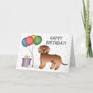 Carte Mini Goldendoodle Rouge Dessin Animé de Chien Joye