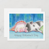 Carte Mini Pigs Piglets Valentine's Day Flat Card (Devant / Derrière)
