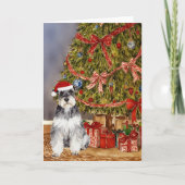 Carte Mini Schnauzer Aquarelle sous l'arbre de Noël (Devant)