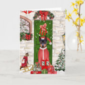 Carte Miniature Pinscher Chien de Noël (Fleur jaune)