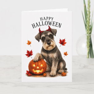 Carte Miniature Schnauzer Halloween Diable Chien