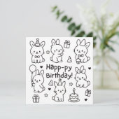 Carte Minimal Bunny Doodle Birthday Card (Debout devant)