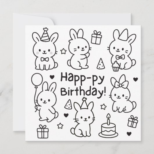 Carte Minimal Bunny Doodle Birthday Card (Devant)