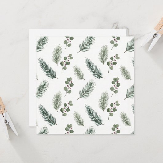 Carte Minimal Christmas Pine Pattern, Scandi Style (Devant/Arrière en situation)