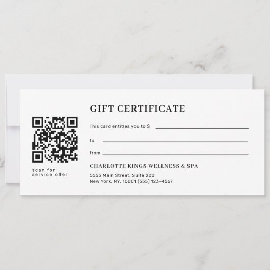 Carte Minimal Eyebrow Salon QR Code Gift Certificate (Dos)