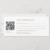 Carte Minimal Eyebrow Salon QR Code Gift Certificate (Dos)