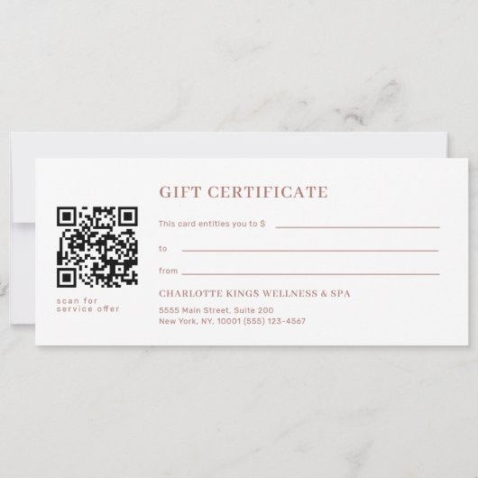 Carte Minimal Eyebrow Salon QR Code Gift Certificate (Dos)