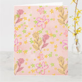 Carte Minimal Floral Doodle Pattern –Pastel Pink pattern (Fleur jaune)