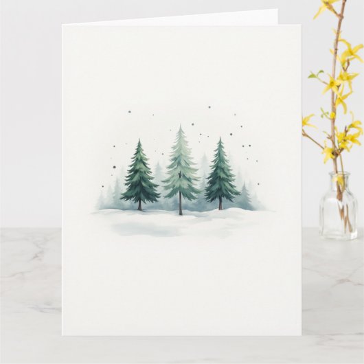 Carte Minimal Misty Evergreen Forest Christmas (Fleur jaune)