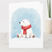Carte Minimal Polar Bear Winter Watercolor Christmas Art (Devant)