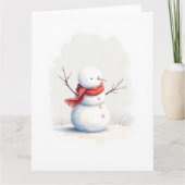 Carte Minimal Snowman Red Scarf Watercolor Christmas Art (Devant)