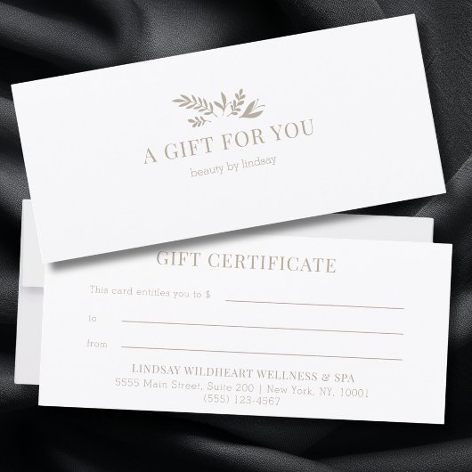 Carte Minimal White Botanical Business Gift Certificates