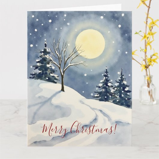 Carte Minimal Winter Moon Watercolor Christmas Art (Fleur jaune)