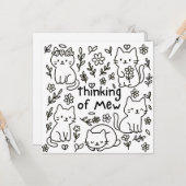 Carte minimale de chat doodle pour penser à vous (Devant/Arrière en situation)