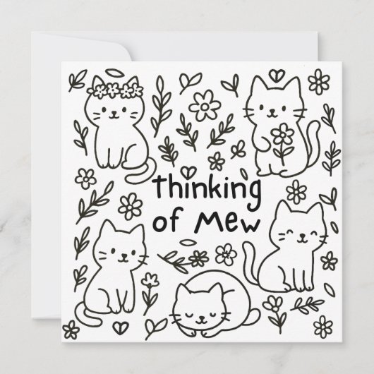 Carte minimale de chat doodle pour penser à vous (Devant)