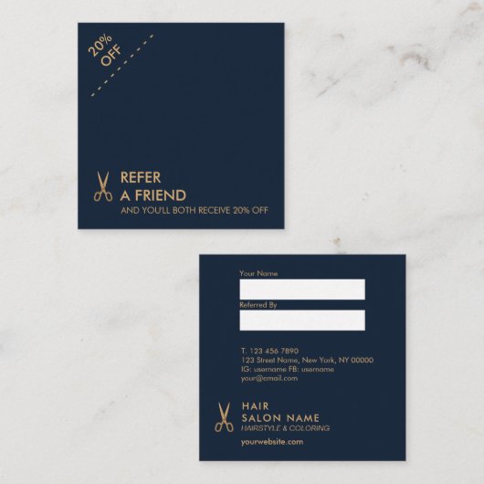 Carte minimale de référence de carré de coiffeur (Devant / Derrière)