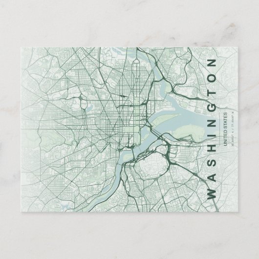 Carte minimale de Washington, DC sur carte postale (Devant)