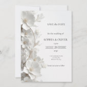 Carte Minimalist 3D White Floral Luxury Save the Date (Devant)