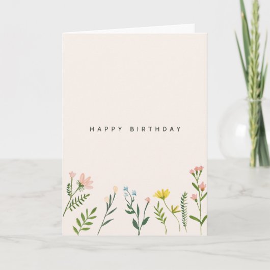 Carte Minimalist Birthday Card with Watercolor Flowers (Devant)