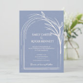 Carte Minimalist Dusty Blue Arch Botanical Wedding (Debout devant)