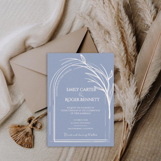Carte Minimalist Dusty Blue Arch Botanical Wedding