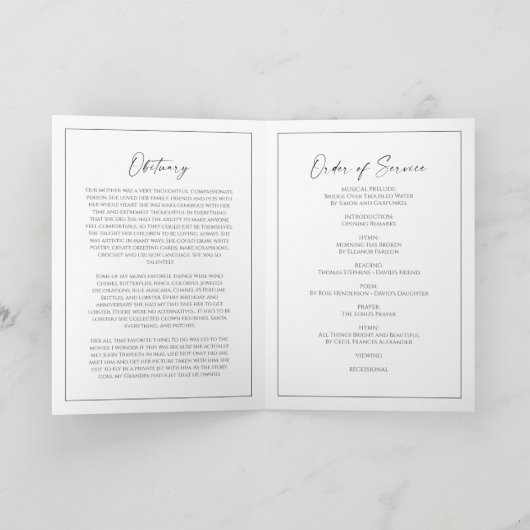 Carte Minimalist Funeral Order of Service Folded Program (Intérieur)