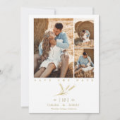 Carte Minimalist Golden Wheat 3 Photos Collage Wedding (Devant)