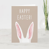 Carte Minimalist White Bunny Ears On Beige Happy Easter (Devant)