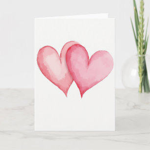 Carte minimaliste à aquarelle Deux cœurs