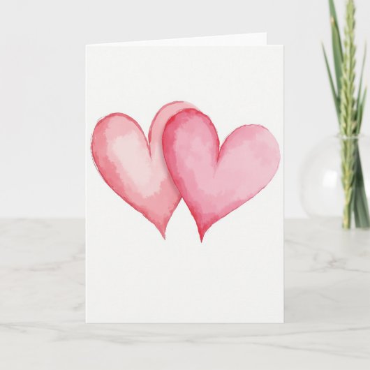 Carte minimaliste à aquarelle Deux cœurs (Devant)