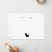 Carte minimaliste Elegant Chat Noir Plat Note (Devant/Arrière en situation)
